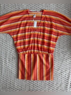 Trina Turk Red, Orange & Yellow Chevron Knit Top